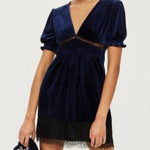 Topshop blue velvet lace dress